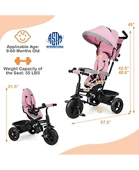 Costway Toddler 4-in-1 Multifunctional Tricycle Trike with Removable Canopy & Push Handle