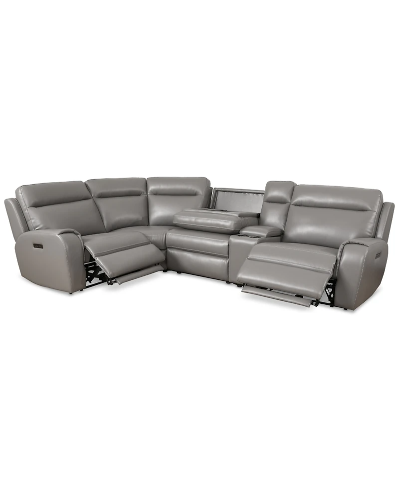 Closeout! Sheeler -Pc. Faux Leather Sectional with 3 Power Motion Chairs & 1 Console