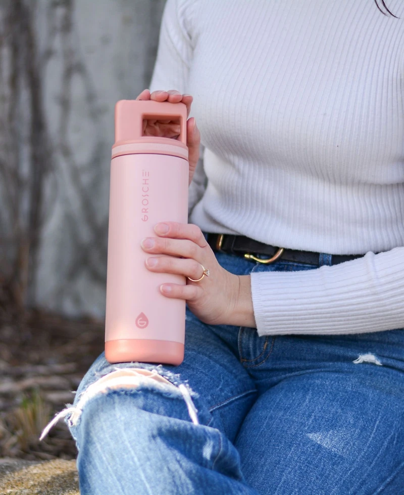 Grosche Alpine Flip 'N Sip Insulated, Leakproof Water Bottle with Straw, 20 Oz