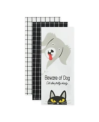Design Imports Everyday Pets Kitchen Collection Absorbent Dishtowel Set, 18x28", Beware, 3 Count