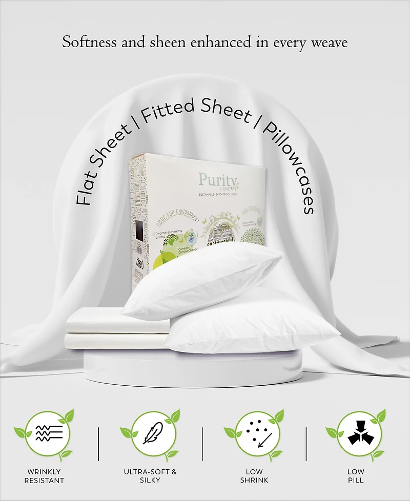Purity Home 400 Thread Count Wrinkle Resistant Cotton Sateen -Pc. Sheet Set