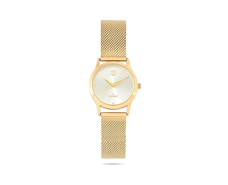 Peugeot Women's 30mm Wafer Slim Gold Plated Case Watch Champagne Dial with Mesh Band
