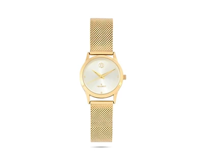 Peugeot Women's 30mm Wafer Slim Gold Plated Case Watch Champagne Dial with Mesh Band