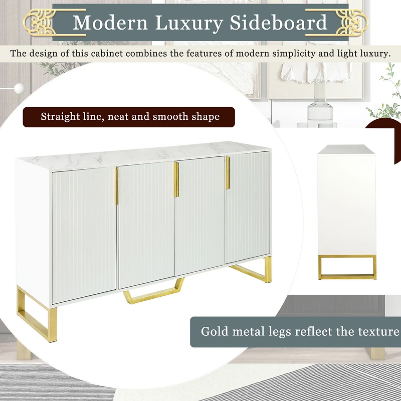 Streamdale Modern Sideboard 4 Doors, Adjustable Shelves