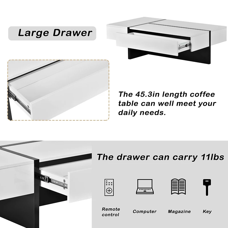 Streamdale Modern High Gloss Cocktail Table - 45.2x25.5x13.7