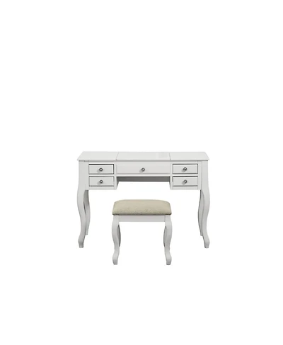 Simplie Fun White Vanity Set with Stool and Unique Legs