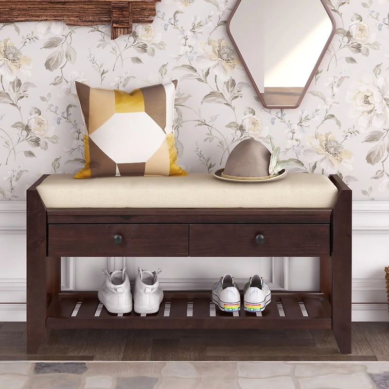 Streamdale Multipurpose Entryway Bench with Seat and Drawers (Espresso)
