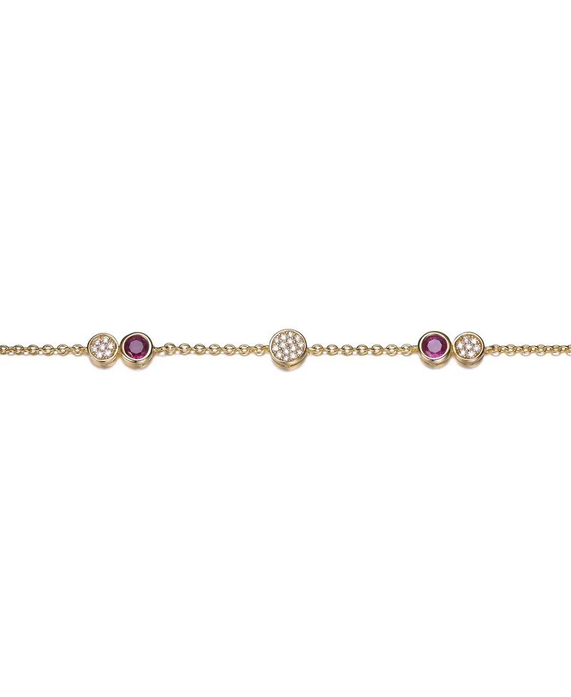 GiGiGirl Sterling Silver 14K Gold Plated Bracelet with Red Cubic Zirconia Stones