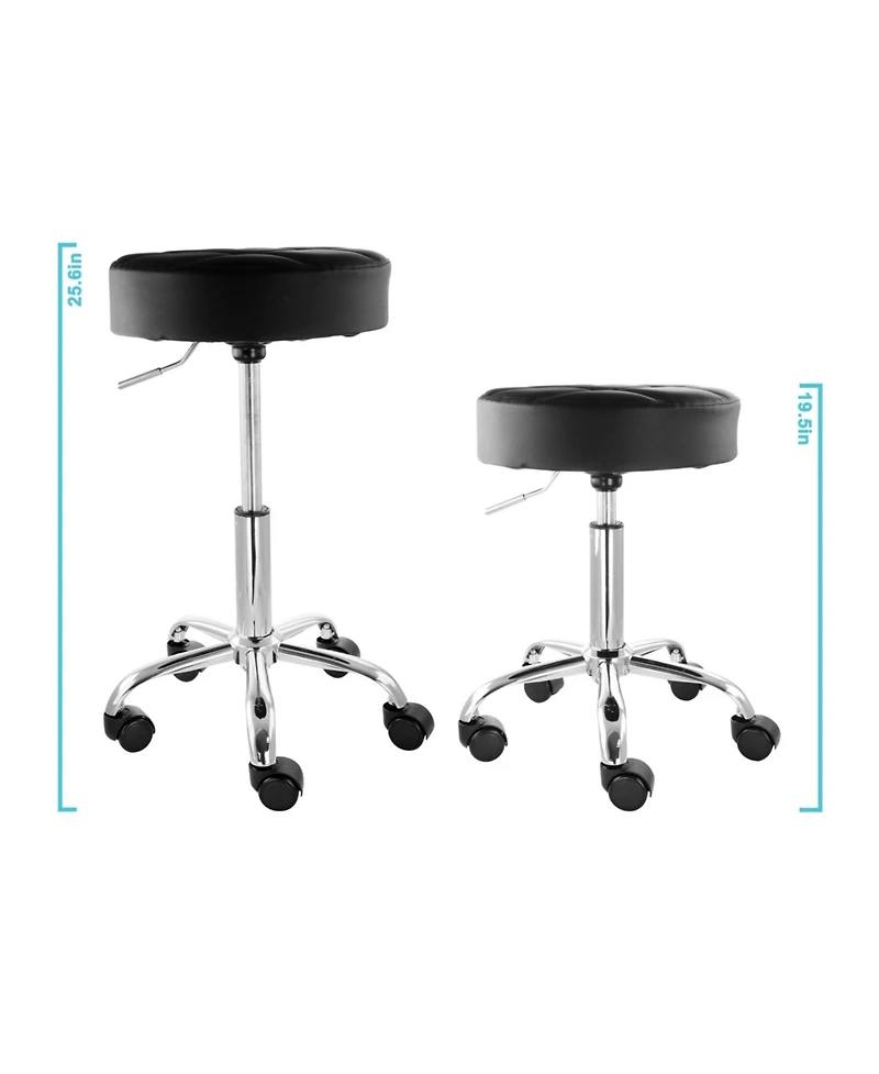Elama Faux Leather Adjustable Backless Rolling Stool in Black with Chrome Base