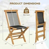 Costway 4 Pcs Patio Folding Chairs with Woven Rope Seat & Back Solid Teak Wood for Porch
