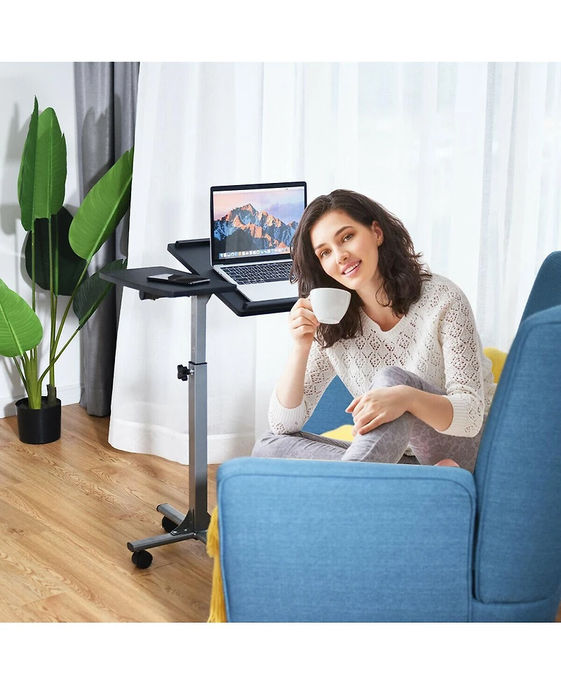 Adjustable Angle & Height Rolling Laptop Notebook Desk Stand Over Sofa Bed Table