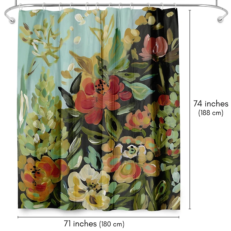 71x74 Shower Curtain - Floral Painted Design - Warm Waves by Pi Creative Art