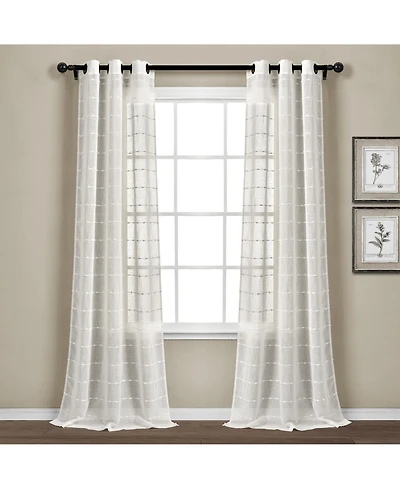 Lush Decor Farmhouse Textured Grommet Sheer Window Curtain Panels