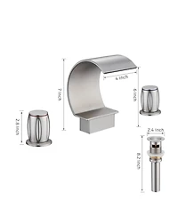 Mondawe Luxury C-Shape Arc Waterfall Spout 2-Handle 8 inch Widespread Bathroom Sink Faucet With Pop-up Drain