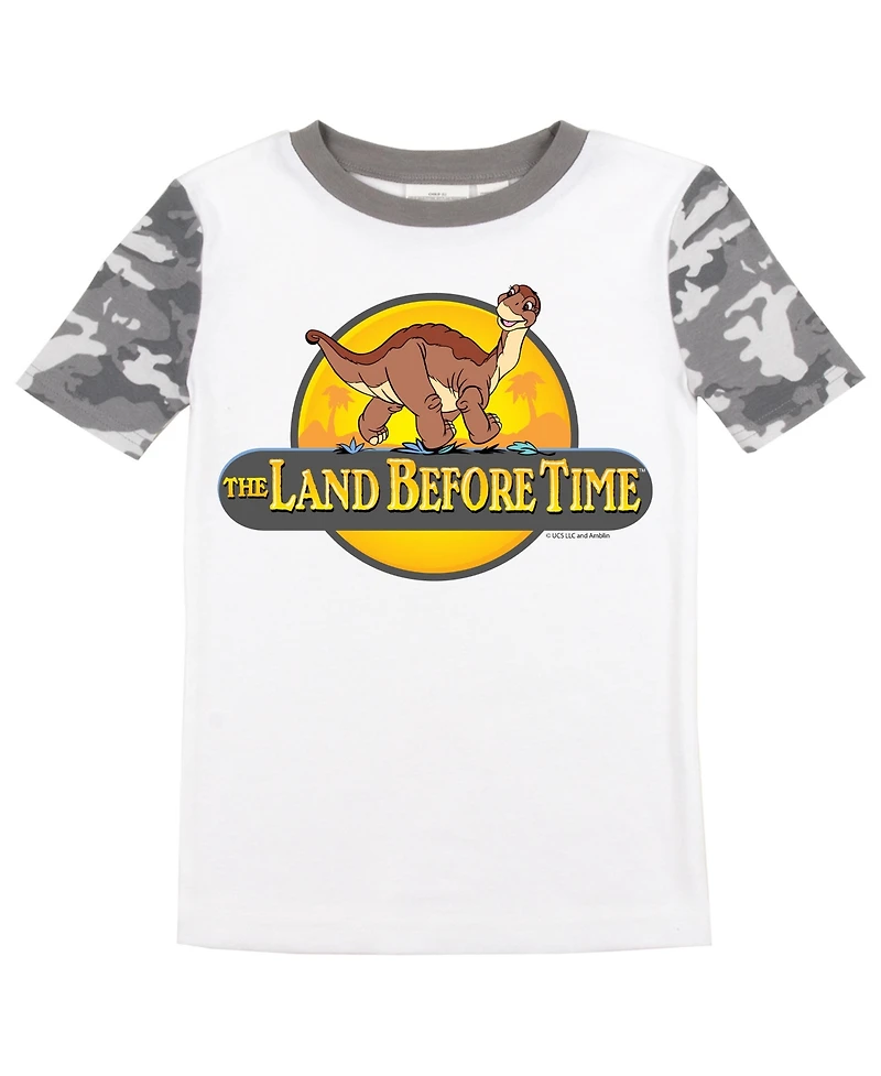 The Land Before Time Big Boys Littlefoot Youth Short Sleeve Pajama Set With Camo Design
