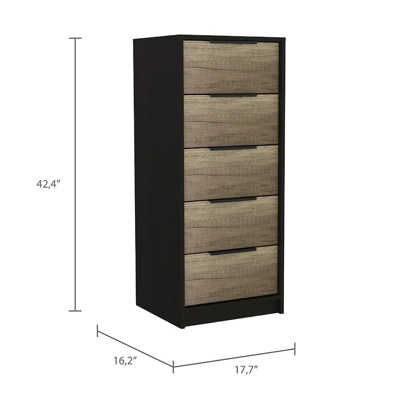 Streamdale Cannon 5-Drawer Rectangle Dresser Black Wengue And Light Oak