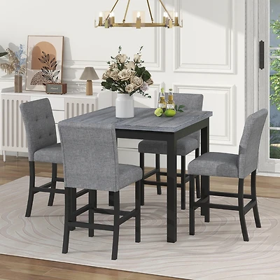 Simplie Fun 5-Piece Counter Height Dining Set Wood Square Dining Room Table And Chairs Stools with Footrest