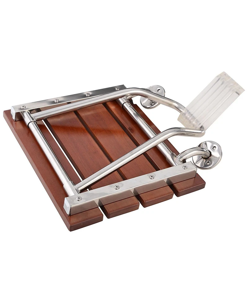 Folding Bath Seat Bench Shower Chair Wall Mount Solid Wood Construction