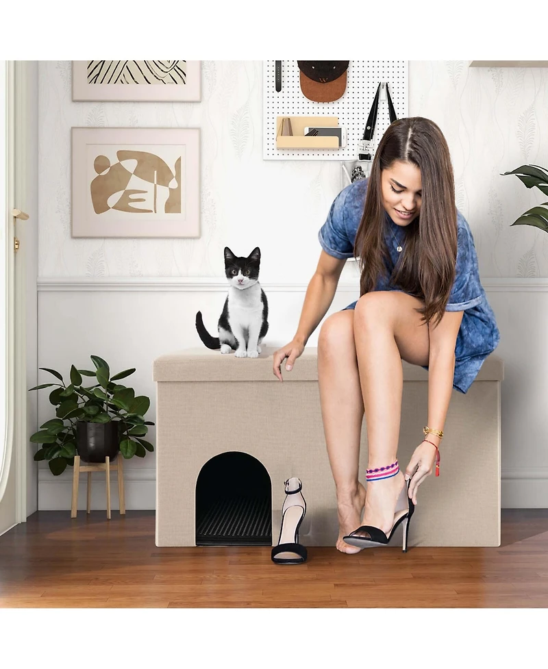 Cat Litter Box Enclosure Hidden Furniture Washroom Shoe Storage Bench