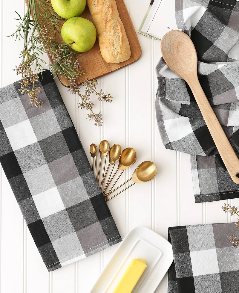 Design Imports Tri-Color Check Collection Kitchen, Dishtowel Set, Black, 3 Piece