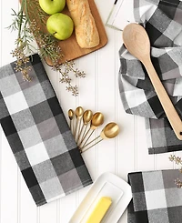 Design Imports Tri-Color Check Collection Kitchen, Dishtowel Set, Black, 3 Piece