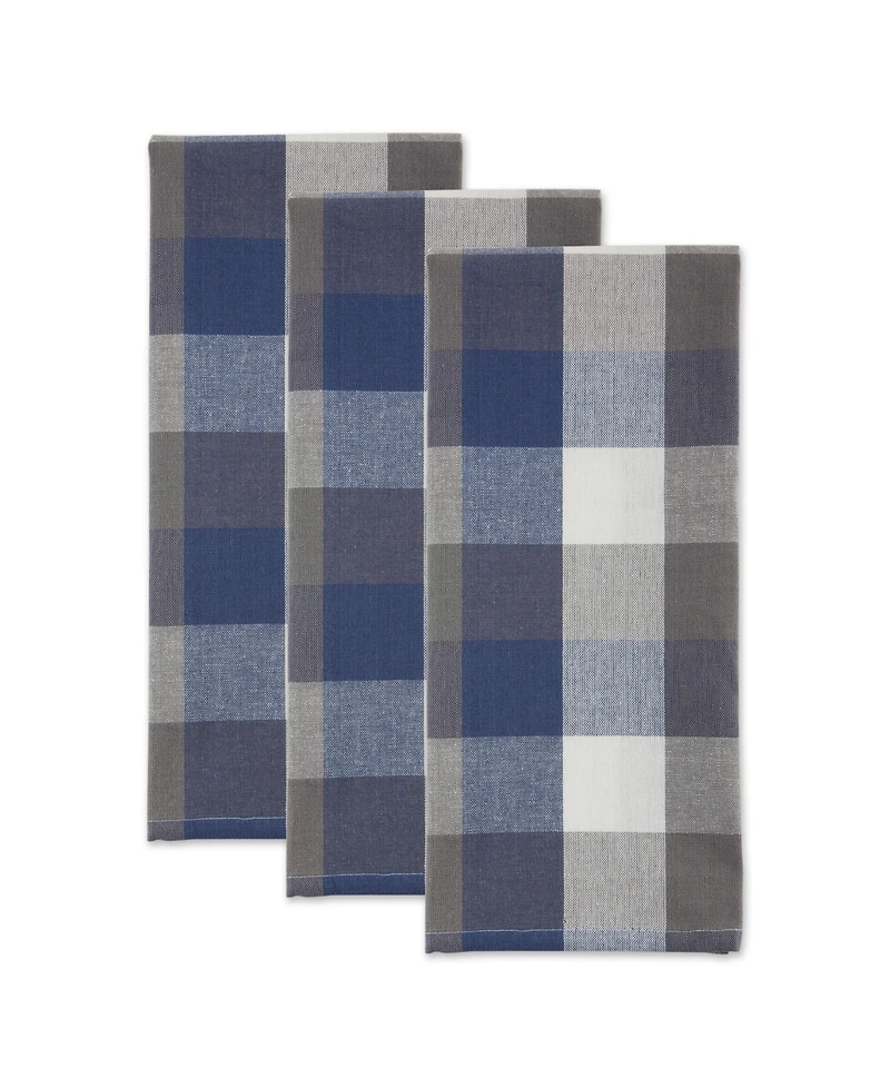 Design Imports Tri-Color Check Collection Kitchen, Dishtowel Set, French Blue, 3 Piece