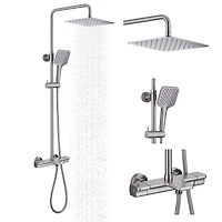 Casainc Thermostatic 9.8" Square Shower System with 3 Spray Modes Hand Shower
