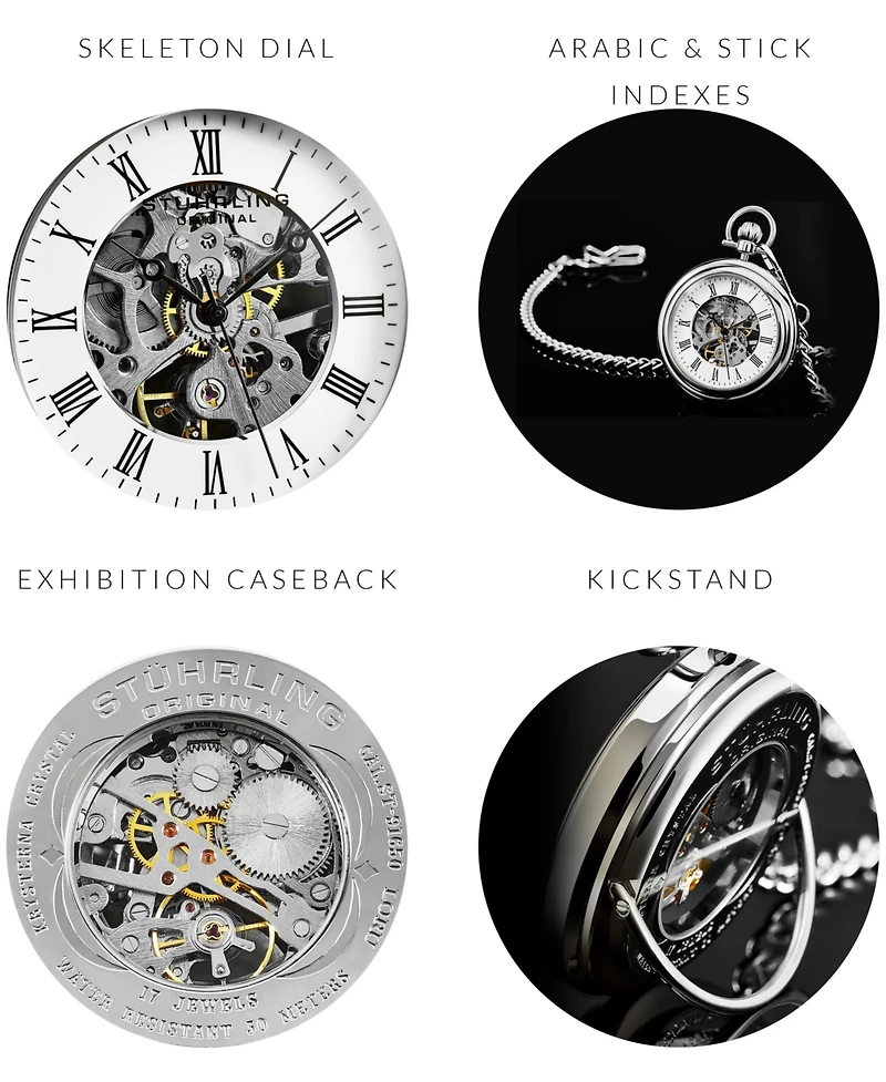 Stuhrling Vintage Hand-wind 47mm Skeleton Pocket Watch