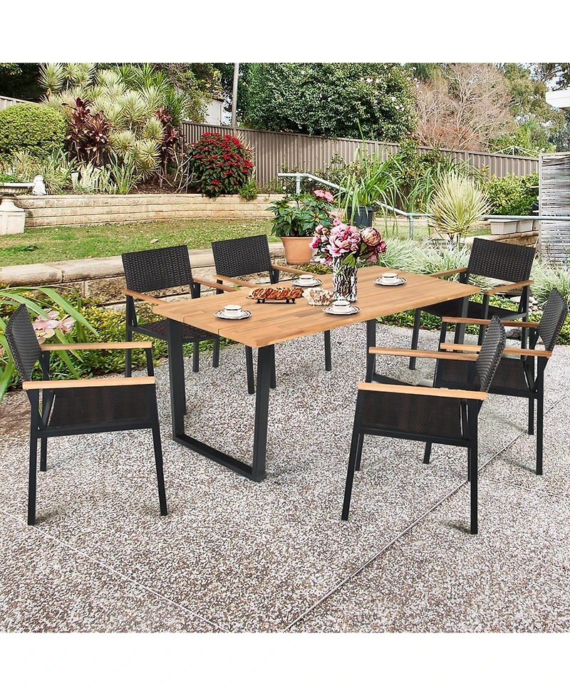 Gymax Patented 7PCS Patio Garden Dining Set Outdoor Dining Furniture Set w/ Umbrella Hole