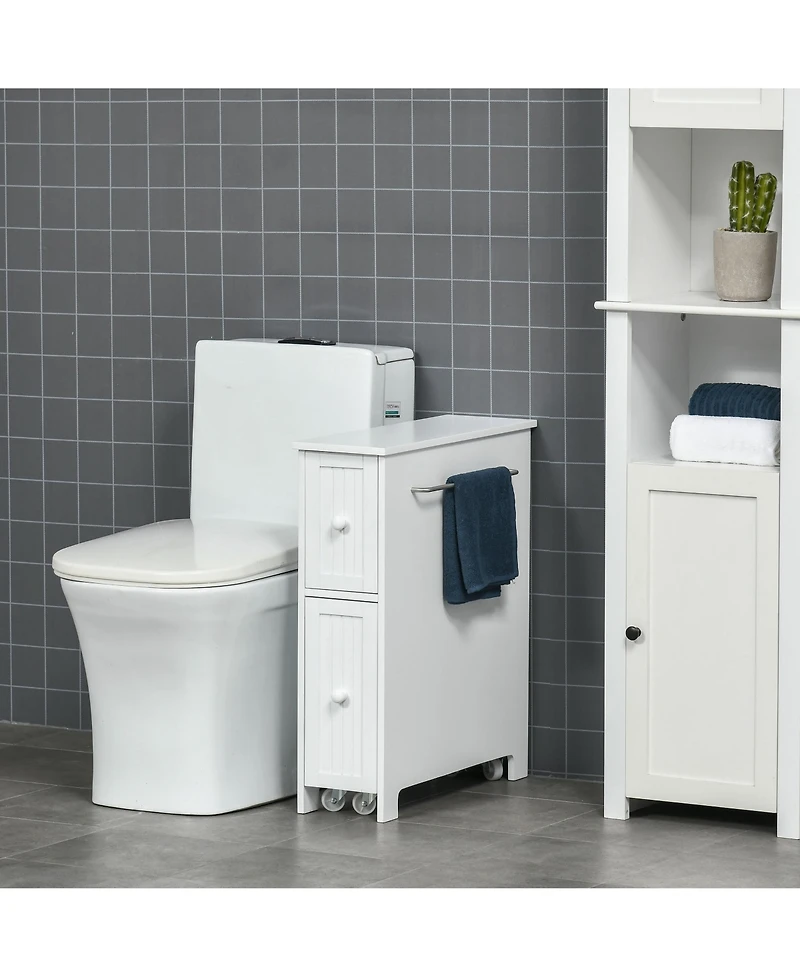 kleankin Slim Bathroom Storage Cabinet with Drawers and Side Towel Rack,