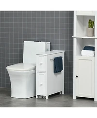 kleankin Slim Bathroom Storage Cabinet with Drawers and Side Towel Rack,