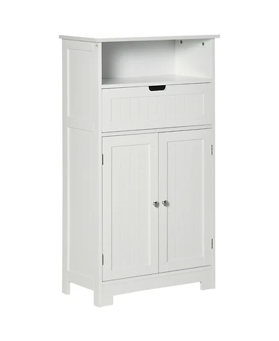 Kleankin Bathroom Storage Cabinet Freestanding Bathroom Storage Organizer with Drawer and Adjustable Shelf for Living Room, Bedroom or Entryway, White