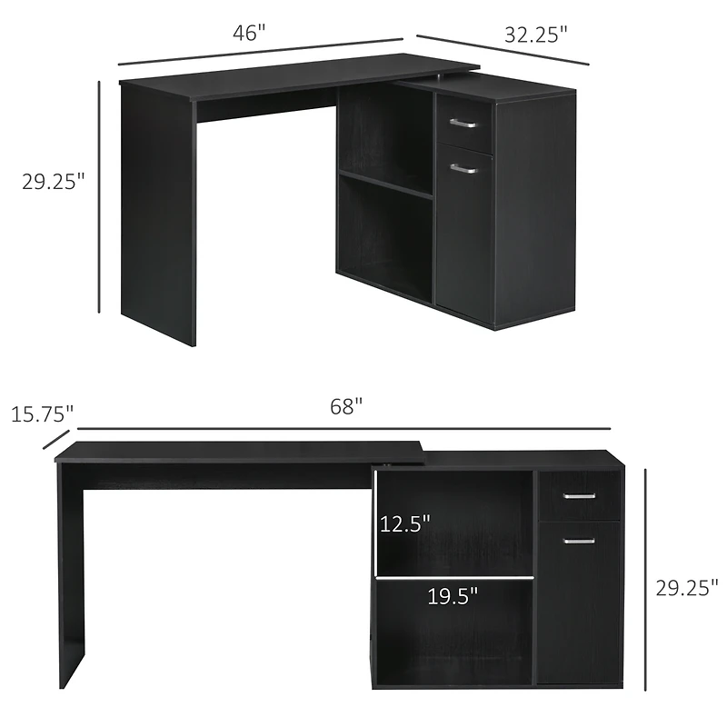 Homcom Home Office L-Shaped Corner Desk with Storage Drawer Modern Style