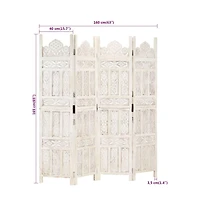 vidaXL Hand carved 4-Panel Room Divider White 63"x65" Solid Mango Wood