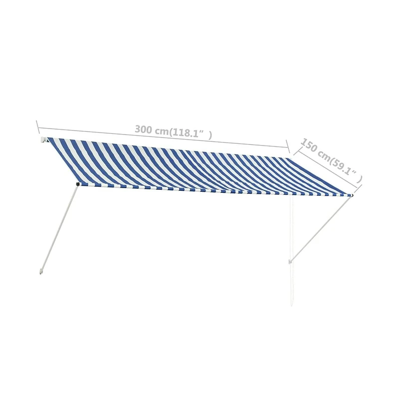 vidaXL Retractable Awning 118.1"x59.1" Blue and White