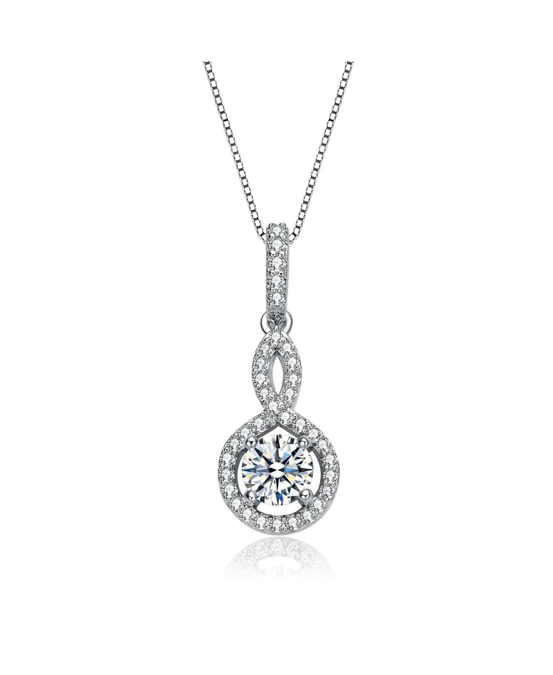 White Gold Plated with Cubic Zirconia Solitaire Small Drop Pendant Necklace