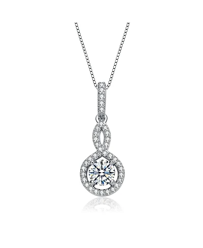White Gold Plated with Cubic Zirconia Solitaire Small Drop Pendant Necklace