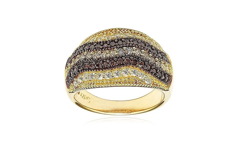 Suzy Levian Sterling Silver Cubic Zirconia Multi Row Brown Ring