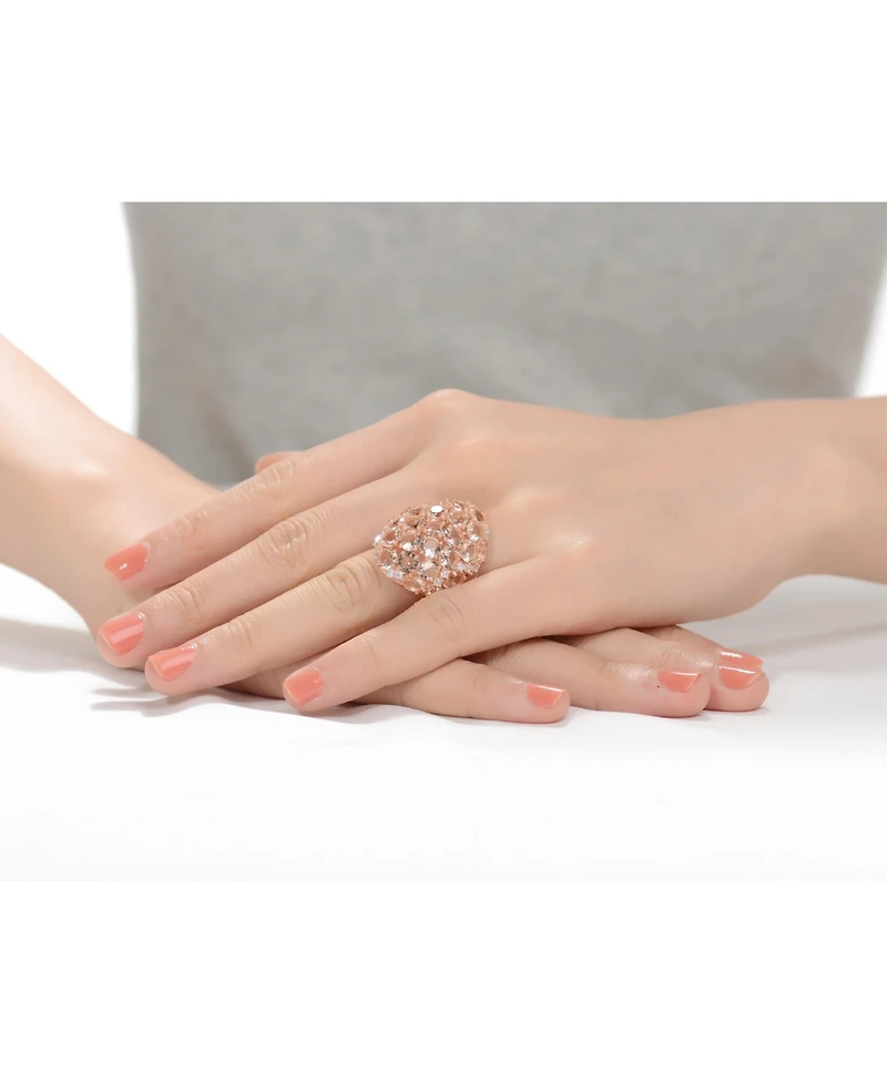 Sterling Silver 18K Rose Gold Plated Pink Cubic Zirconia Paved Ring