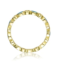 GiGiGirl 14k Yellow Gold Plated with Cubic Zirconia Colorful Marquise Light Blue/Red Enamel Stacking Ring