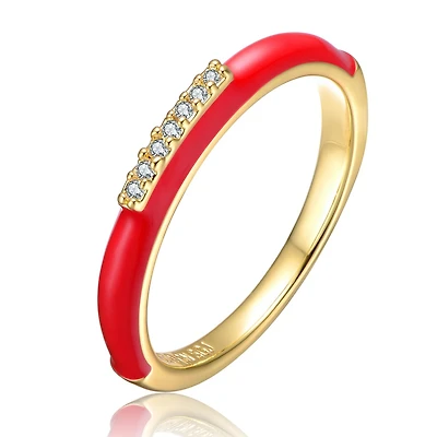 GiGiGirl 14K Gold Plated with Clear Cubic Zirconia Colored Enamel Slim Stacking Band Ring