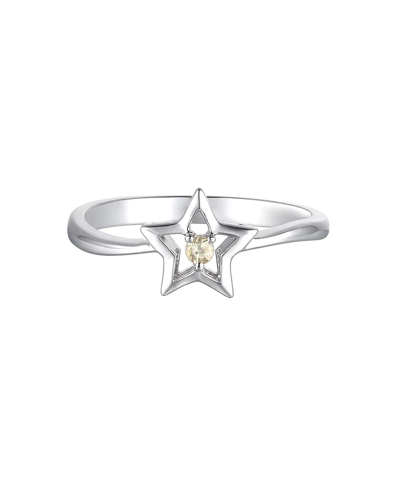 GiGiGirl Sterling Silver White Gold Plated with Yellow Tourmaline Cz Star Ring