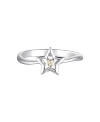 GiGiGirl Sterling Silver White Gold Plated with Yellow Tourmaline Cz Star Ring