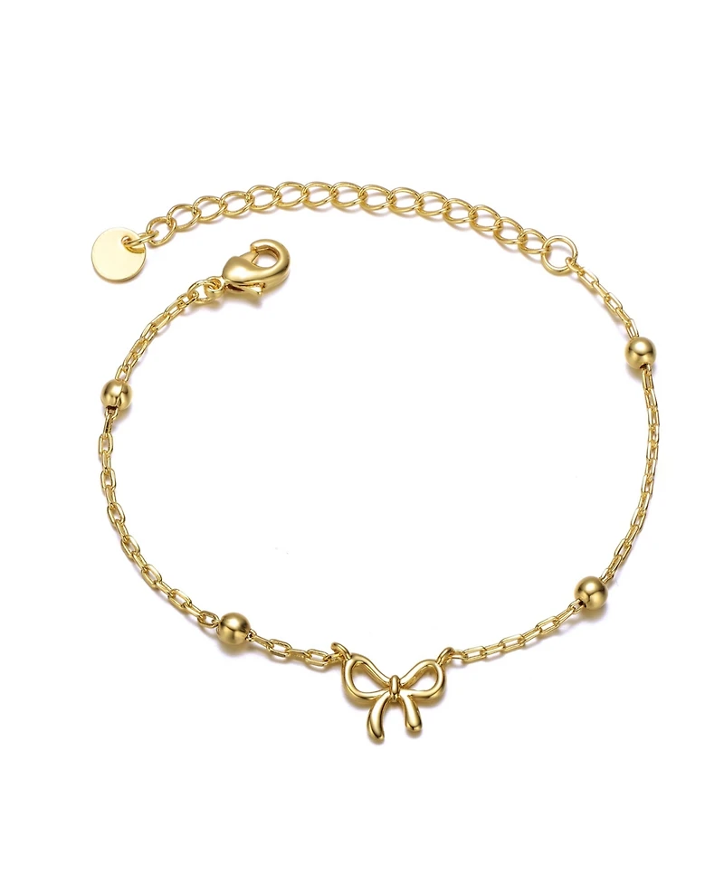 GiGiGirl 14k Yellow Gold Plated Adjustable Bracelet with Ribbon Charm and Beads for Kids