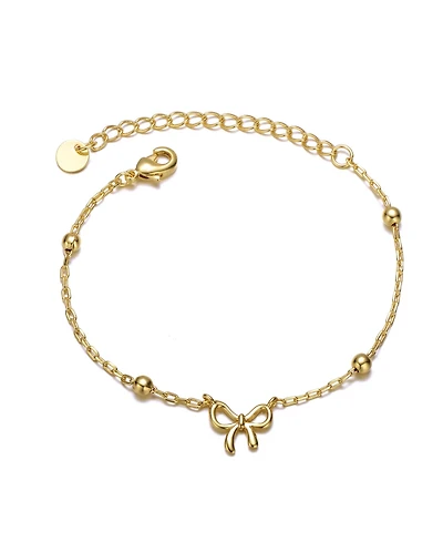 GiGiGirl 14k Yellow Gold Plated Adjustable Bracelet with Ribbon Charm and Beads for Kids