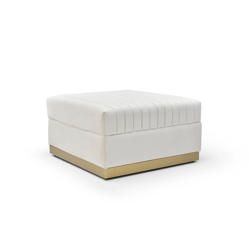 Streamdale Furniture Big Beige Velvet Ottoman with Vertical Tufting