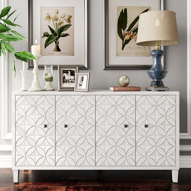 Streamdale White Wash 4-Door Wooden Accent Cabinet