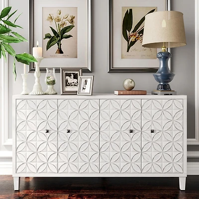 Streamdale White Wash 4-Door Wooden Accent Cabinet