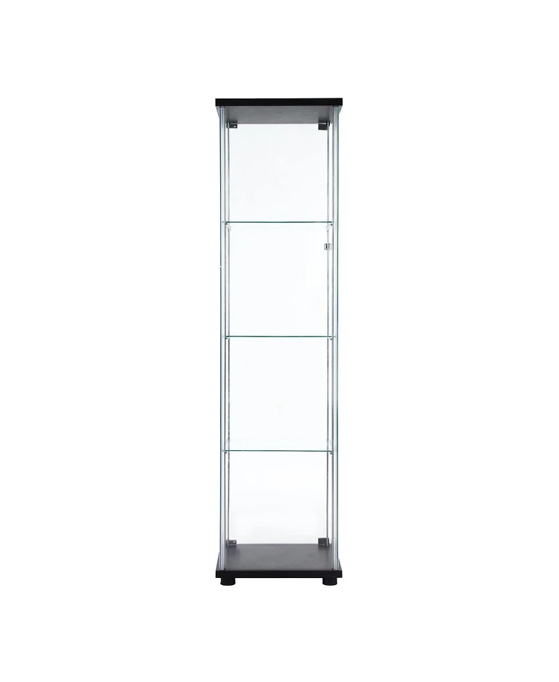 Streamdale Furniture One Door Glass Cabinet Glass Display Cabinet With 4 Shelves, Black
