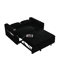Simplie Fun 54" Pull-Out Sleeper Sofa Bed Double Seat Recliner Sofa Bed With Armrests With Storage